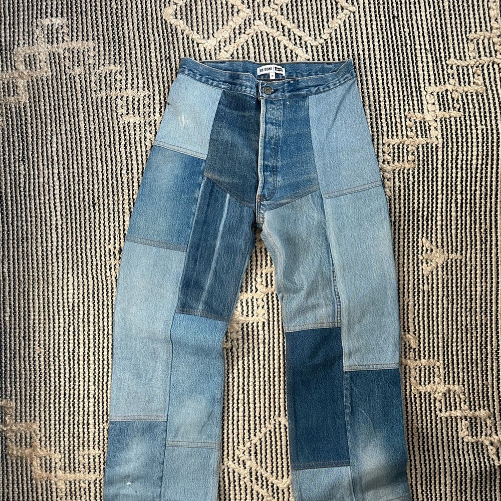 Re/Done High Rise Patchwork Jeans - Blue - Picture 10 of 16